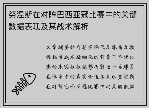 努涅斯在对阵巴西亚冠比赛中的关键数据表现及其战术解析